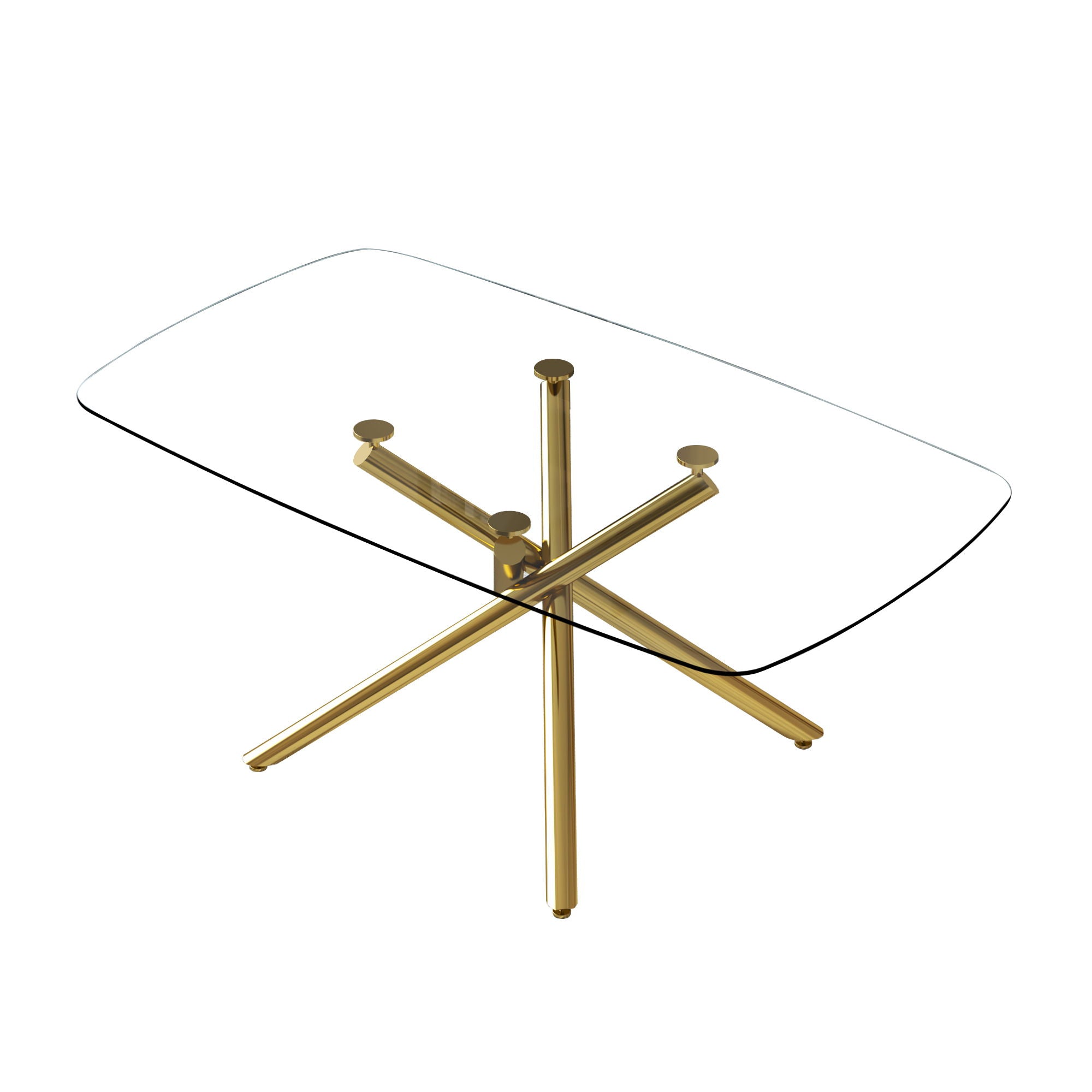 Modern Minimalist Glass Dining Table With 0.39" Tempered Glass Top & en Metal Legs For 6 - 8 People - Golden