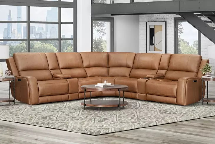Belmont Lyric Caramel Leather Modular Zero Gravity Power Reclining Sectional