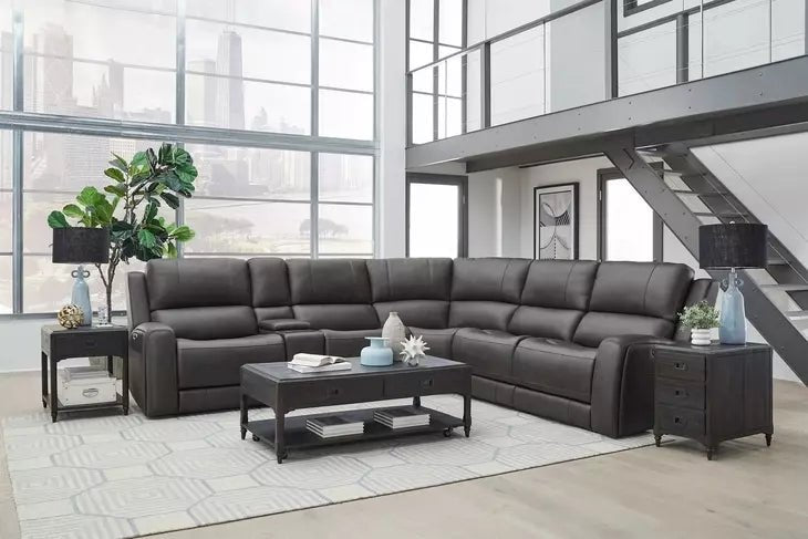 Belmont Lyric Leather Modular Zero Gravity Power Reclining Sectional - Select Living Furniture - Sectional Couches - Parker Living - PAL-MBEL-KIT-6A-P3Z-ATFG - Autumn Fog -6 Piece Sectional - Belmont Autumn Fog Leather Modular Zero Gravity Power Reclining Sectional room view -
