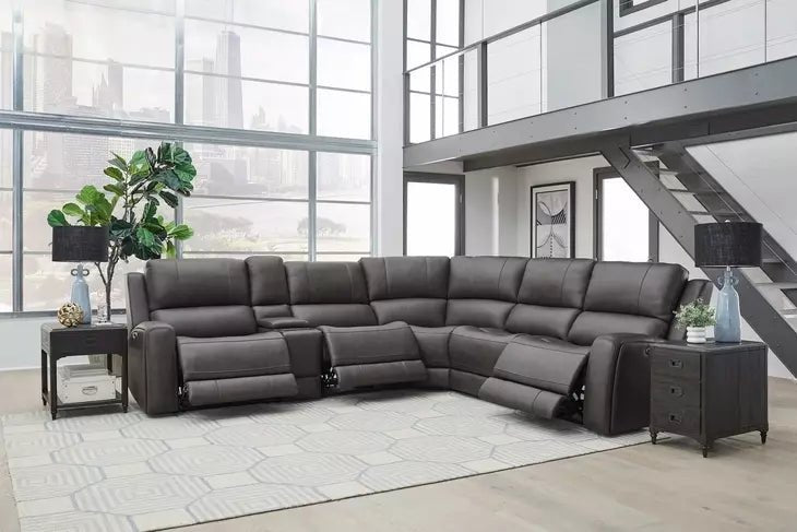 Belmont Lyric Leather Modular Zero Gravity Power Reclining Sectional - Select Living Furniture - Sectional Couches - Parker Living - PAL-MBEL-KIT-6A-P3Z-ATFG - Autumn Fog -6 Piece Sectional - Belmont Autumn Fog Leather Modular Zero Gravity Power Reclining Sectional open room view -