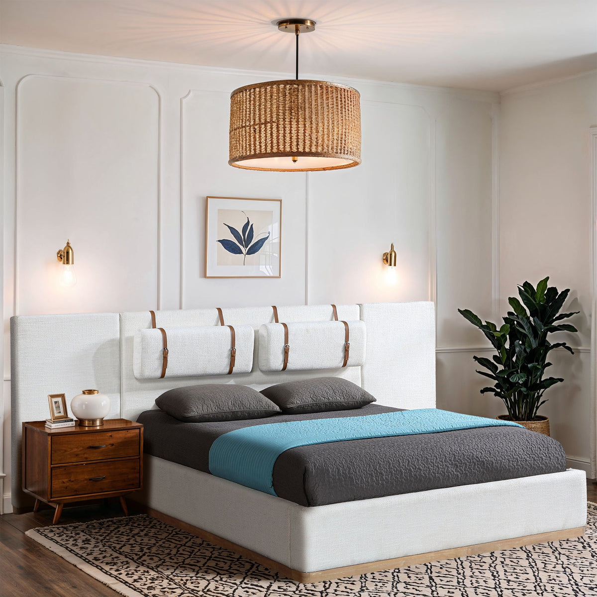 Bennet - Upholstered Bed - Select Living Furniture - Upholstered Beds - Meridian Furniture - BennetCream-K130 - White -King - Bennet - Upholstered Bed -