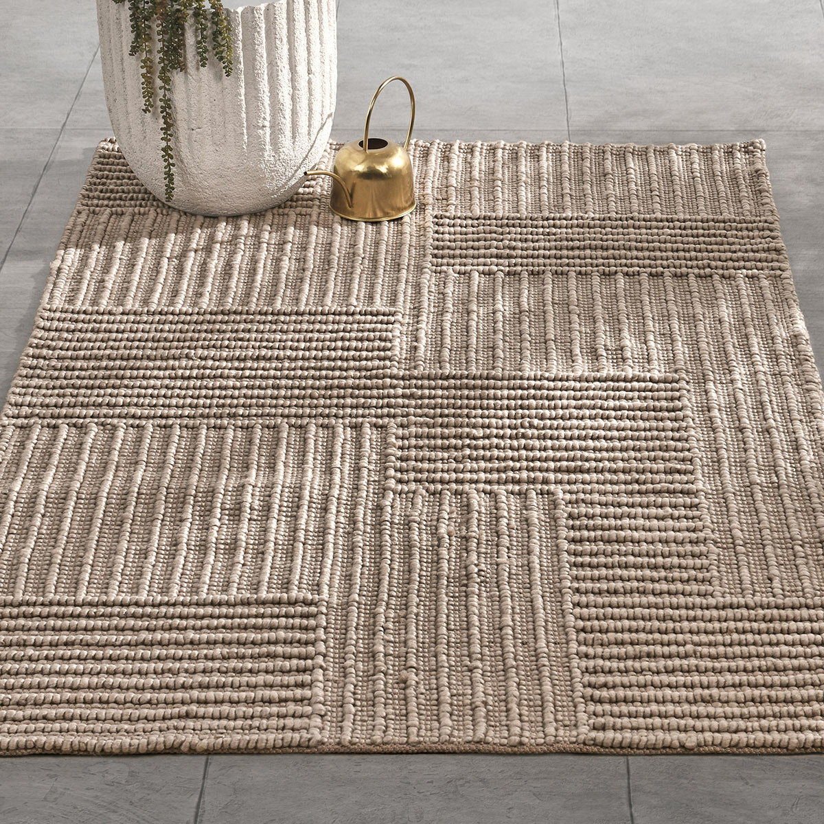 Berlin Check - Recycled Yarn Area Rug - Select Living Furniture - Area Rugs - Classic Home - 30132396 - Light Gray -9' x 12' - Berlin Check - Recycled Yarn Area Rug -