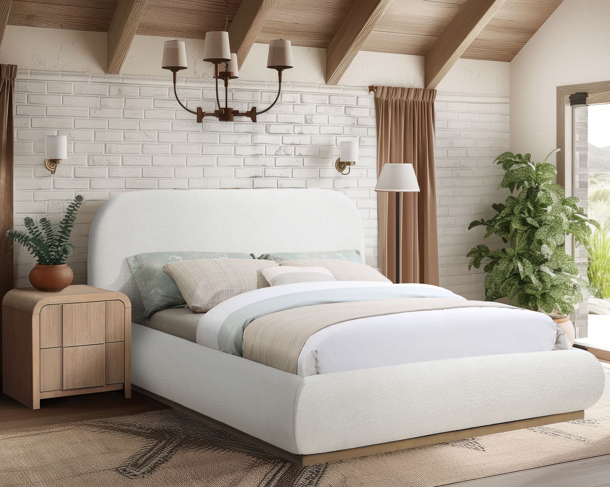 Vaughn - Boucle Bed With Natural Base