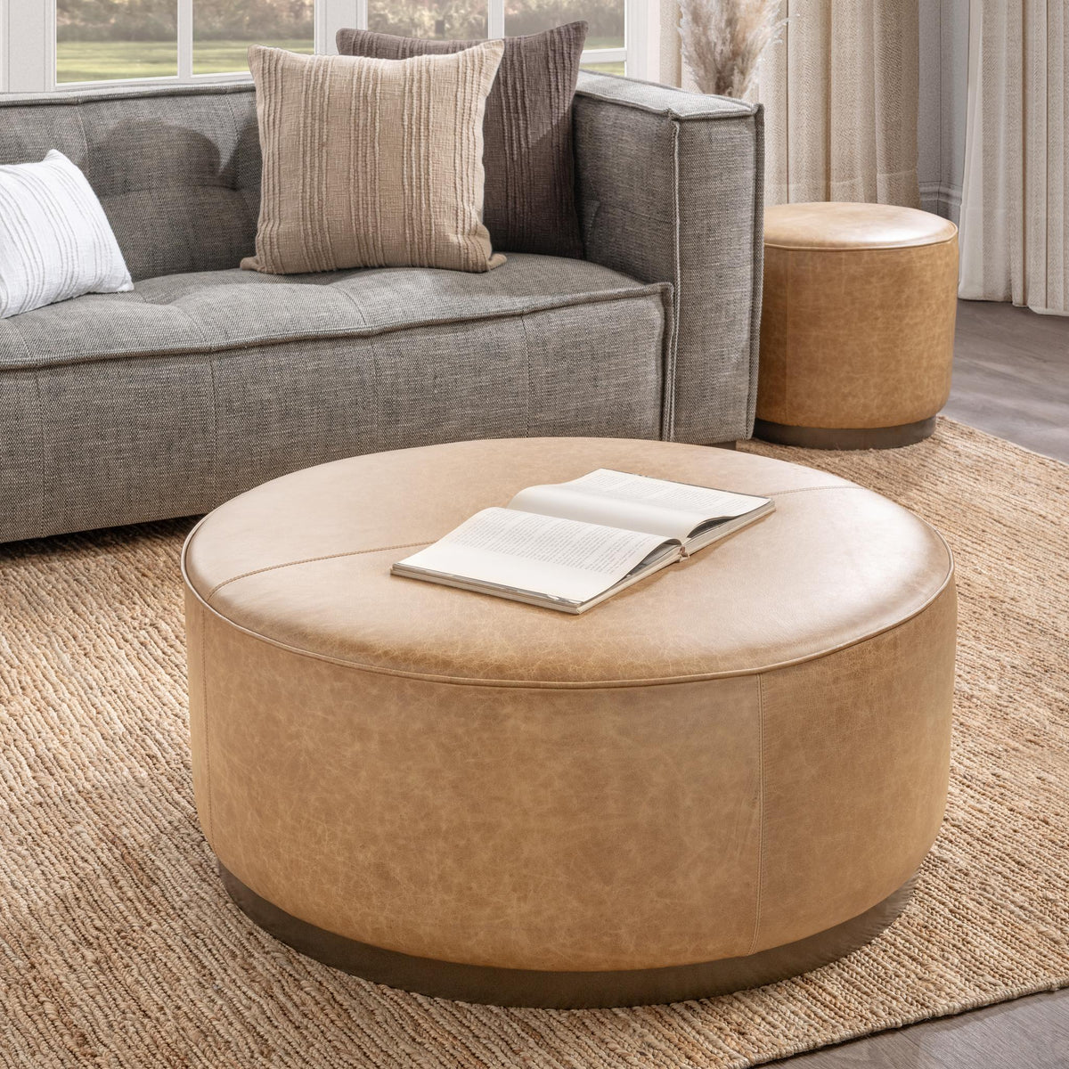 Clair - Leather Round Table - Select Living Furniture - Coffee Tables - Classic Home - 51012113 - Light Brown -End Tables - Clair - Leather Round Table -