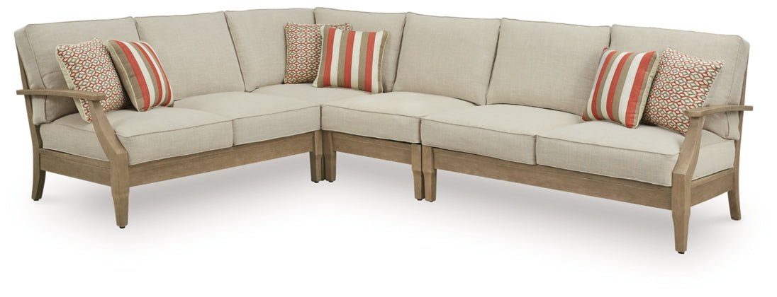 Clare View Beige Performance Fabric Outdoor Modular Sectional - Select Living Furniture - Ashley Furniture -  - 4-Piece Sectional -Light Beige - Clare View Beige Performance Fabric Outdoor Modular Sectional -