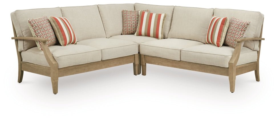 Clare View Beige Performance Fabric Outdoor Modular Sectional - Select Living Furniture - Ashley Furniture -  - 3 Piece Sectional -Light Beige - Clare View Beige Performance Fabric Outdoor Modular Sectional -
