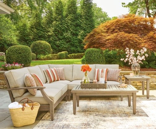 Clare View Beige Performance Fabric Outdoor Modular Sectional - Select Living Furniture - Ashley Furniture -  - 3 Piece Sectional -Light Beige - Clare View Beige Performance Fabric Outdoor Modular Sectional -