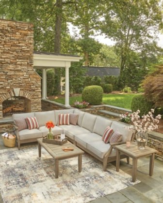 Clare View Beige Performance Fabric Outdoor Modular Sectional - Select Living Furniture - Ashley Furniture -  - 3 Piece Sectional -Light Beige - Clare View Beige Performance Fabric Outdoor Modular Sectional -