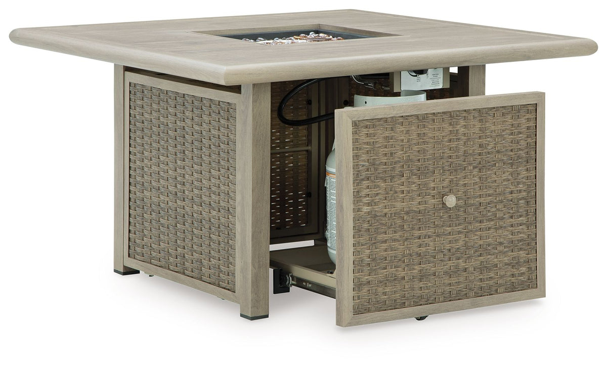 Cliff Trails - Square Fire Pit Table - Beige - Select Living Furniture - Fire Pits - Signature Design by Ashley® - PCP690-772 - Cliff Trails - Square Fire Pit Table - Beige -
