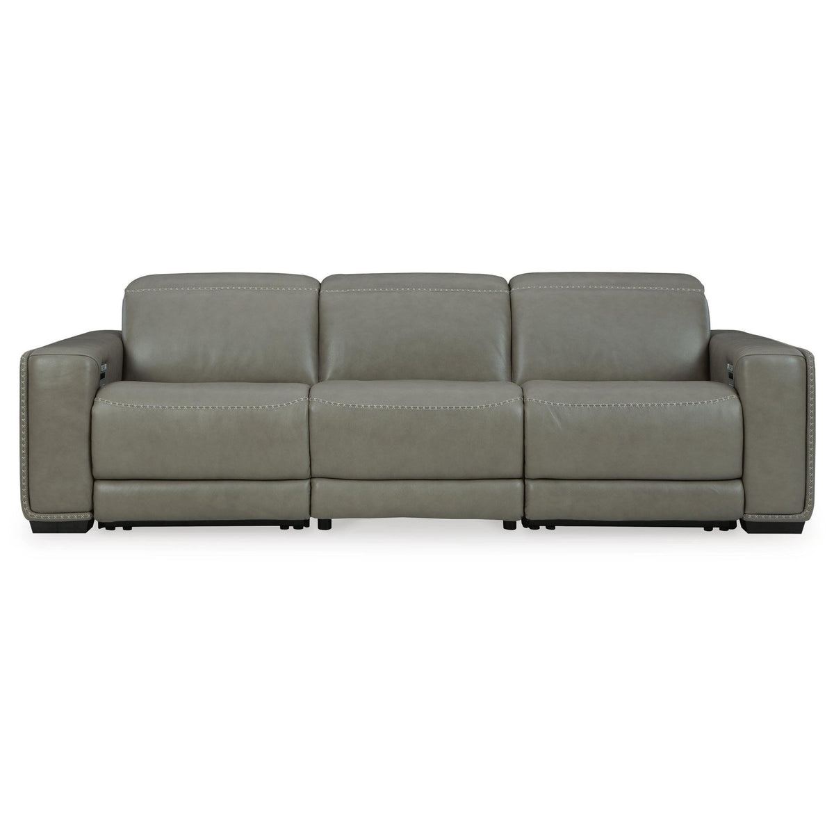 Correze Reclining Sectional - Select Living Furniture - Signature Design by Ashley® - CORREZE-3PC - Gray -3-Piece Power Reclining Sofa - Correze power reclining sofa in gray leather, front view on white background -