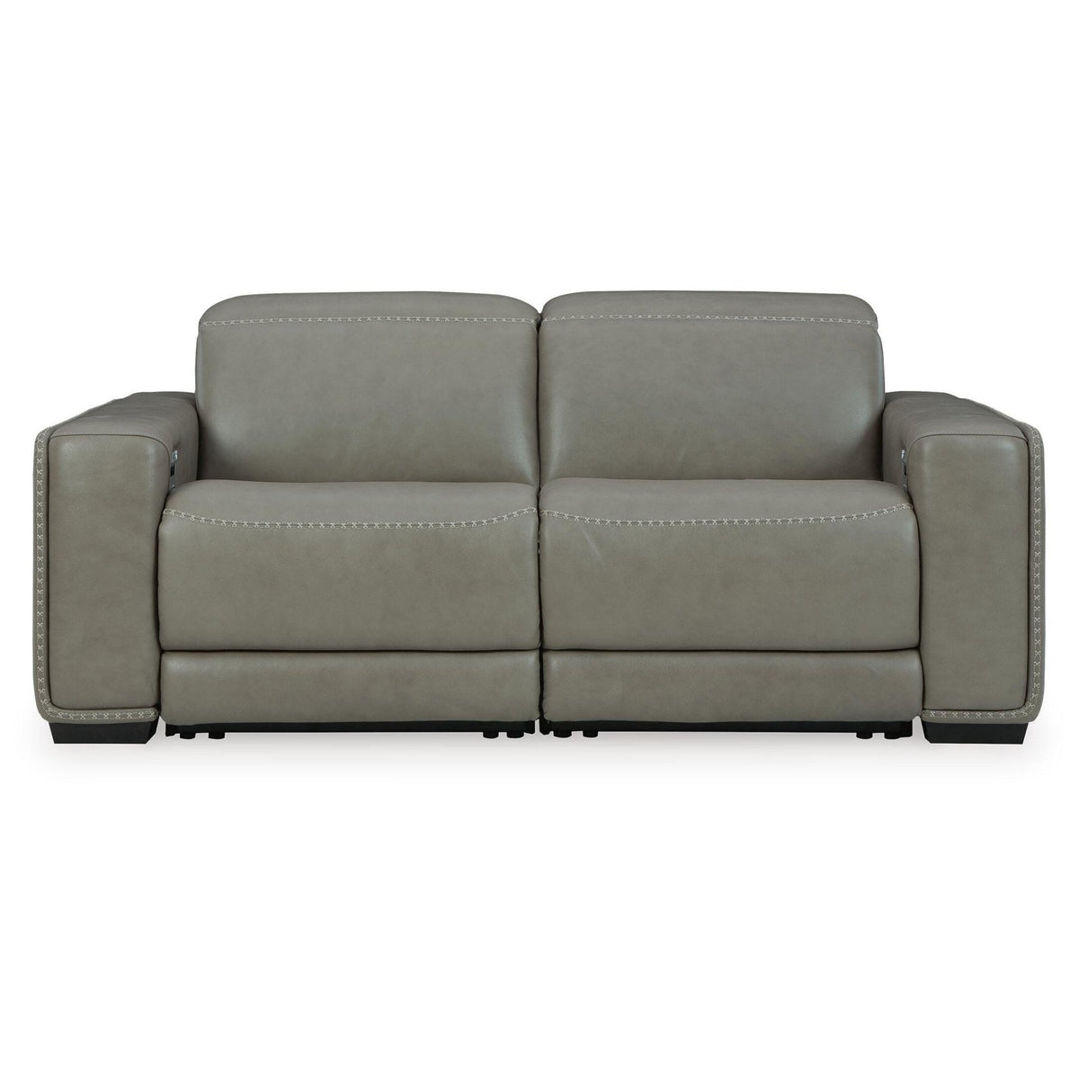 Correze Reclining Sectional - Select Living Furniture - Signature Design by Ashley® - CORREZE-2PC - Gray -2-Piece Power Reclining Loveseat - Correze power reclining loveseat in gray leather, front view on white background -