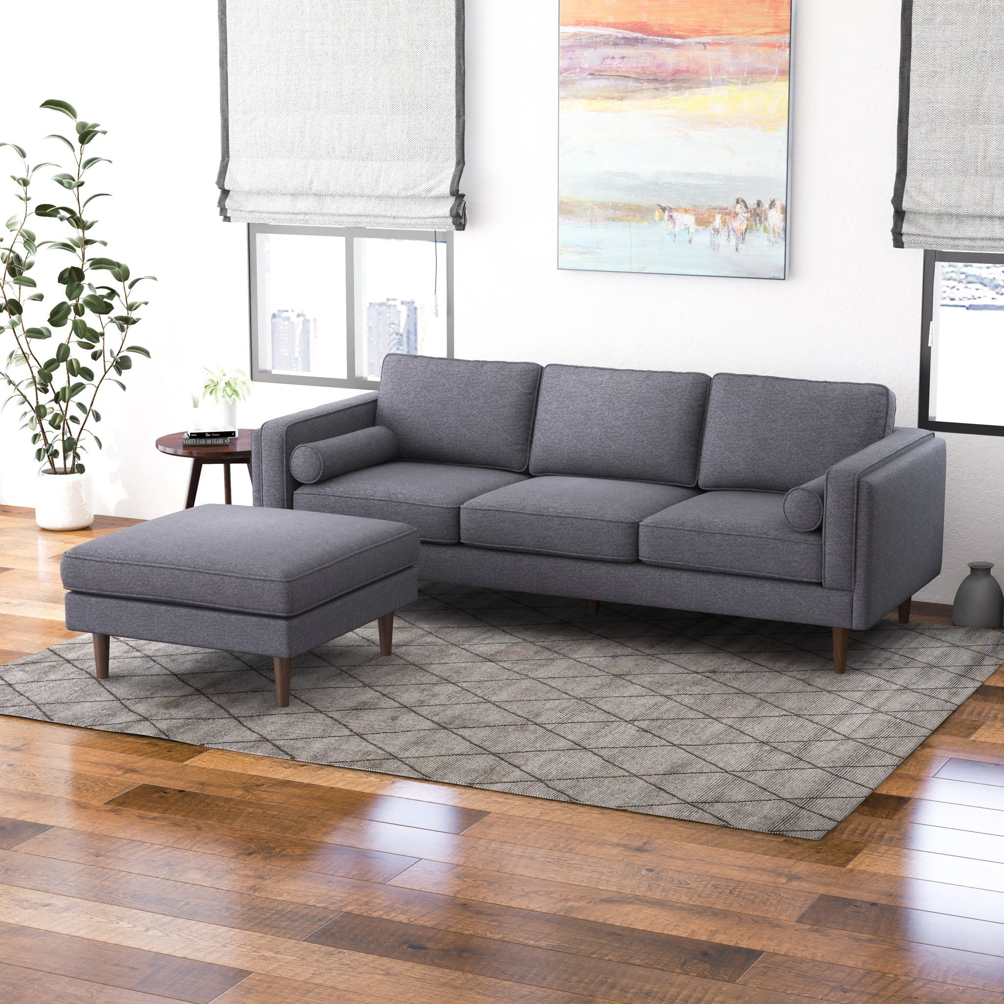 Amber - Square Upholstered Ottoman Linen