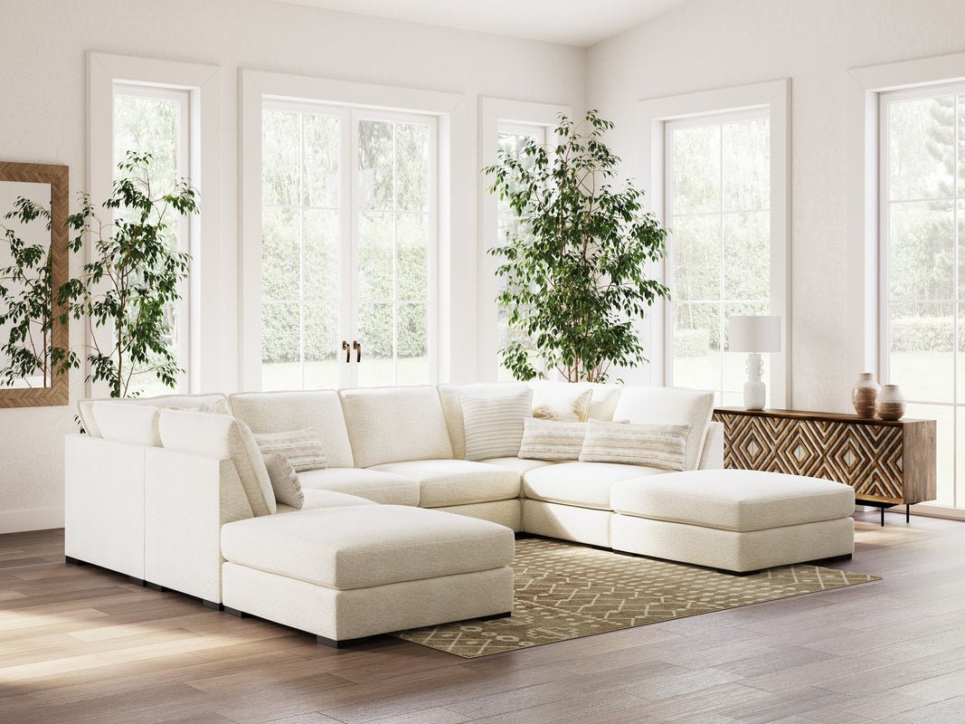 Donelson Creek Sectional - Select Living Furniture - Ashley Furniture -  - Vanilla -4-Armless, 2-Corner Chair & 2-Accent Ottoman - Donelson Creek Sectional -