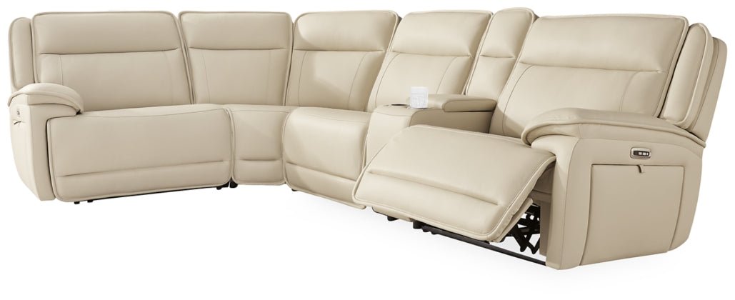 Double Deal Power Reclining Sectional - Select Living Furniture - Select Living Furniture - DD-5PC-C - 5-Piece with Console -Almond - Double Deal Power Reclining Sectional -