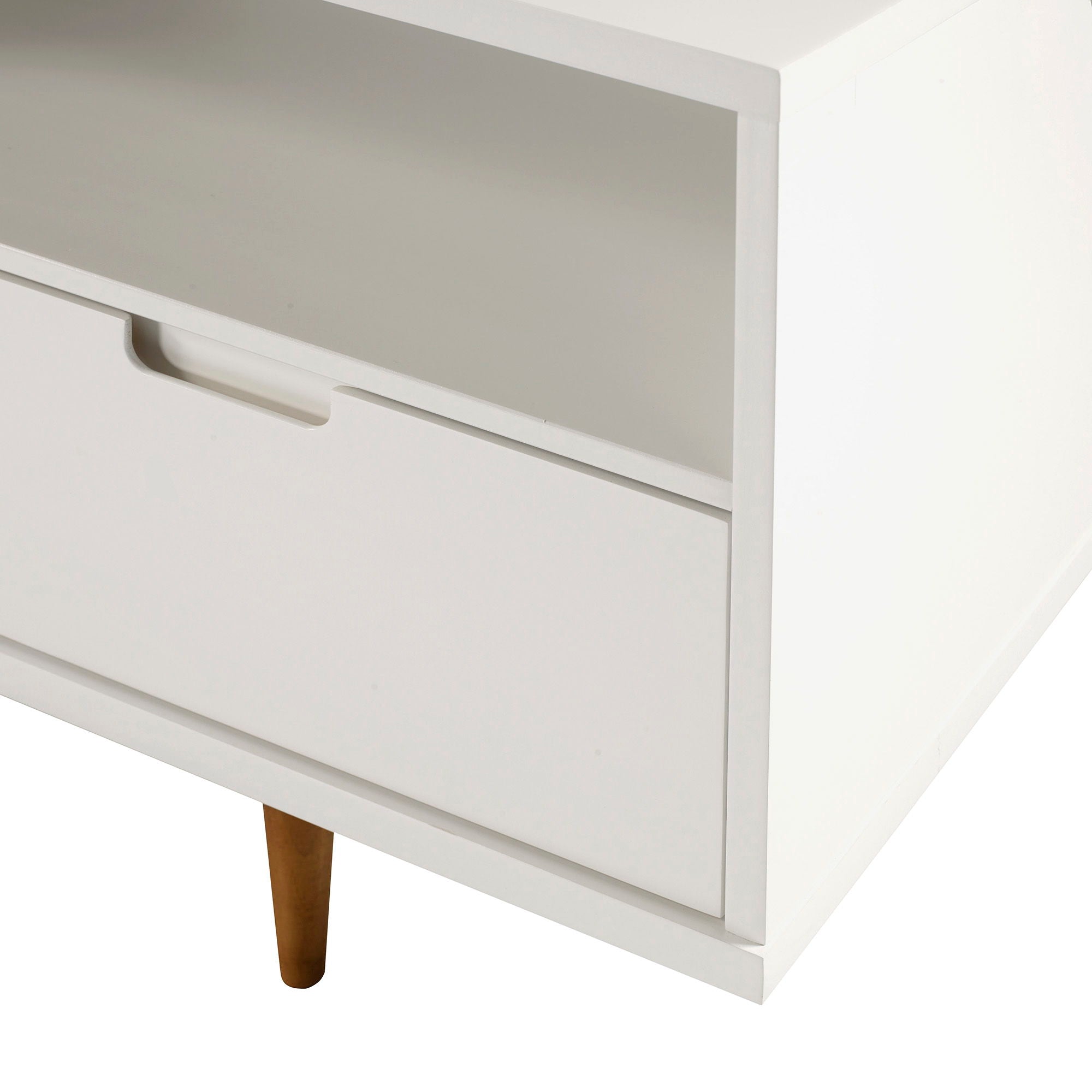 Mid-Century Modern Minimalist 3 Drawer Corner TV Stand For TVs Up To 58
