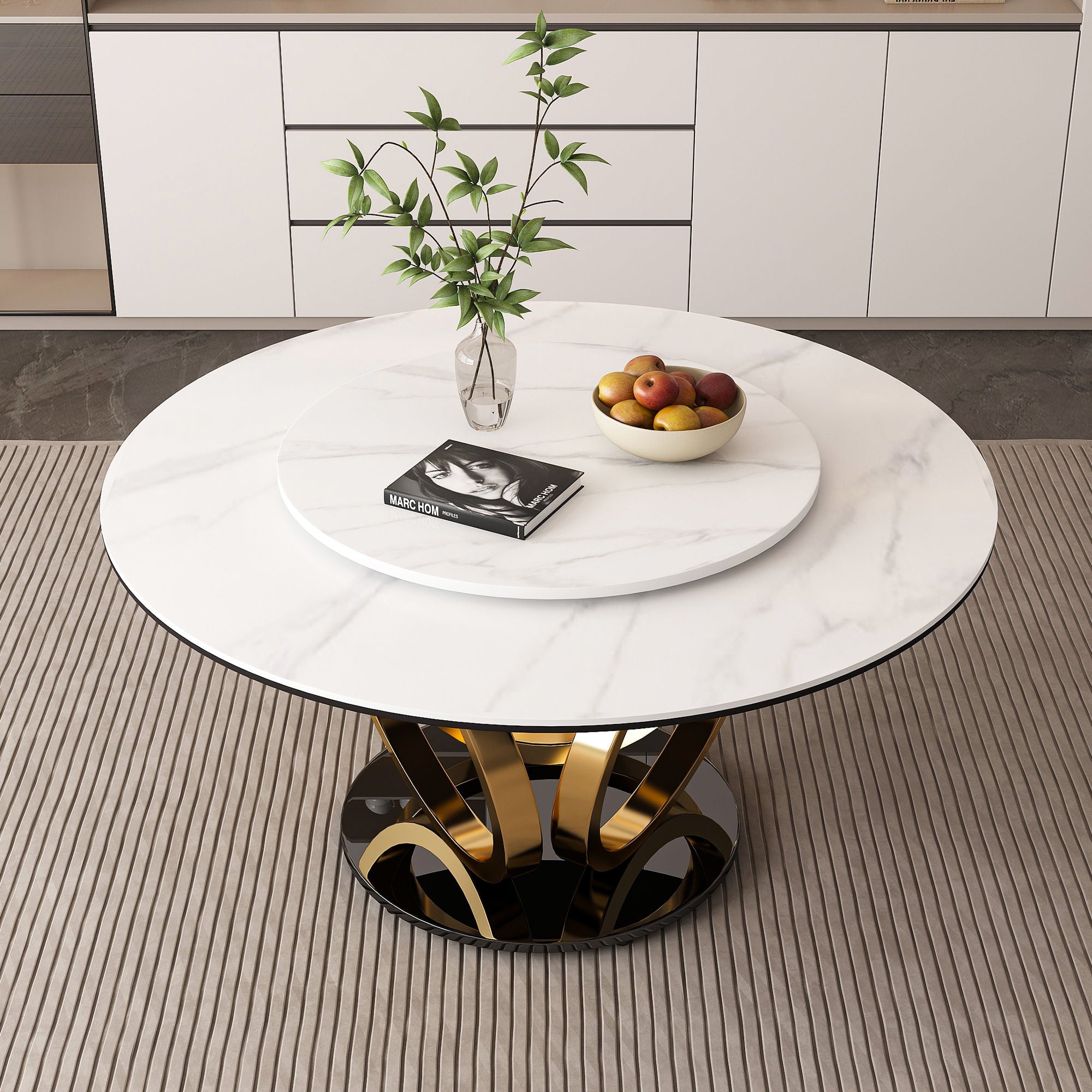Round Dining Table With 360° Smooth Lazy Susan Stain / Heat - Gold / Black / White