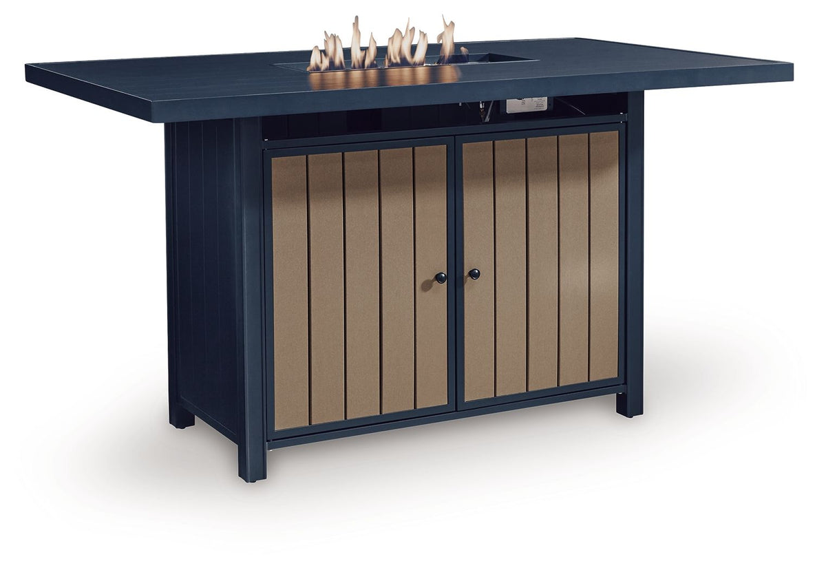 East Beach - Rectangular Bar Table With Fire Pit - Blue - Select Living Furniture - Fire Pits - Signature Design by Ashley® - PCP587-665 - East Beach - Rectangular Bar Table With Fire Pit - Blue -