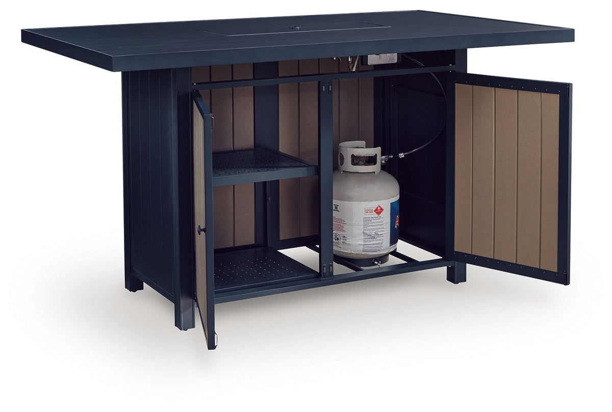 East Beach - Rectangular Bar Table With Fire Pit - Blue - Select Living Furniture - Fire Pits - Signature Design by Ashley® - PCP587-665 - East Beach - Rectangular Bar Table With Fire Pit - Blue -