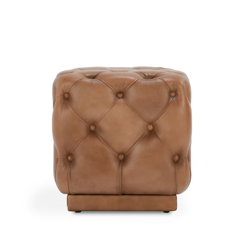 Briar - Leather Square Ottoman - Tutor Brown