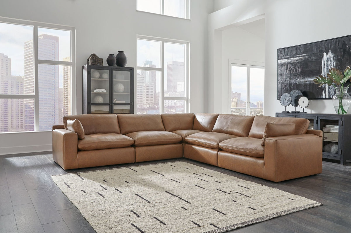 Emilia Modular Leather Sectional - Select Living Furniture - Stationary Sectionals - Signature Design by Ashley® - EMILIA-5PC-1 - 5-Piece Sectional -Caramel - Emilia Modular Leather Sectional -