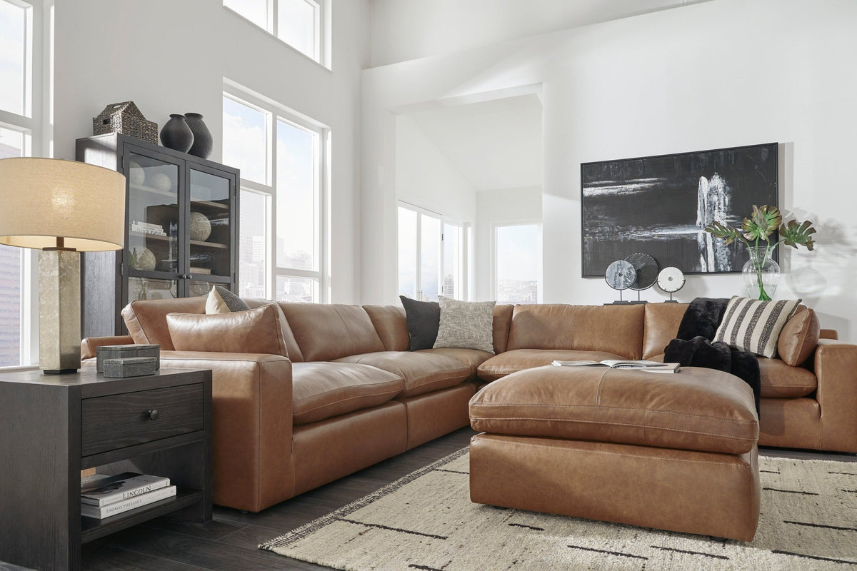 Emilia Modular Leather Sectional - Select Living Furniture - Stationary Sectionals - Signature Design by Ashley® - EMILIA-5PC-1 - 5-Piece Sectional -Caramel - Emilia Modular Leather Sectional -