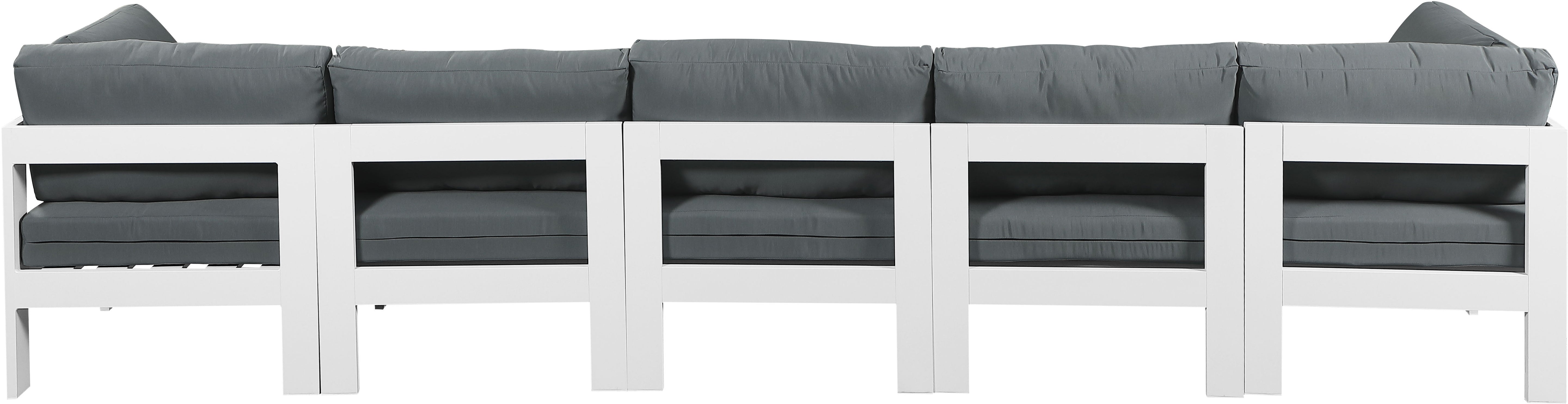 Nizuc - Outdoor Patio Modular Sofa 5 Seats - Grey - Fabric