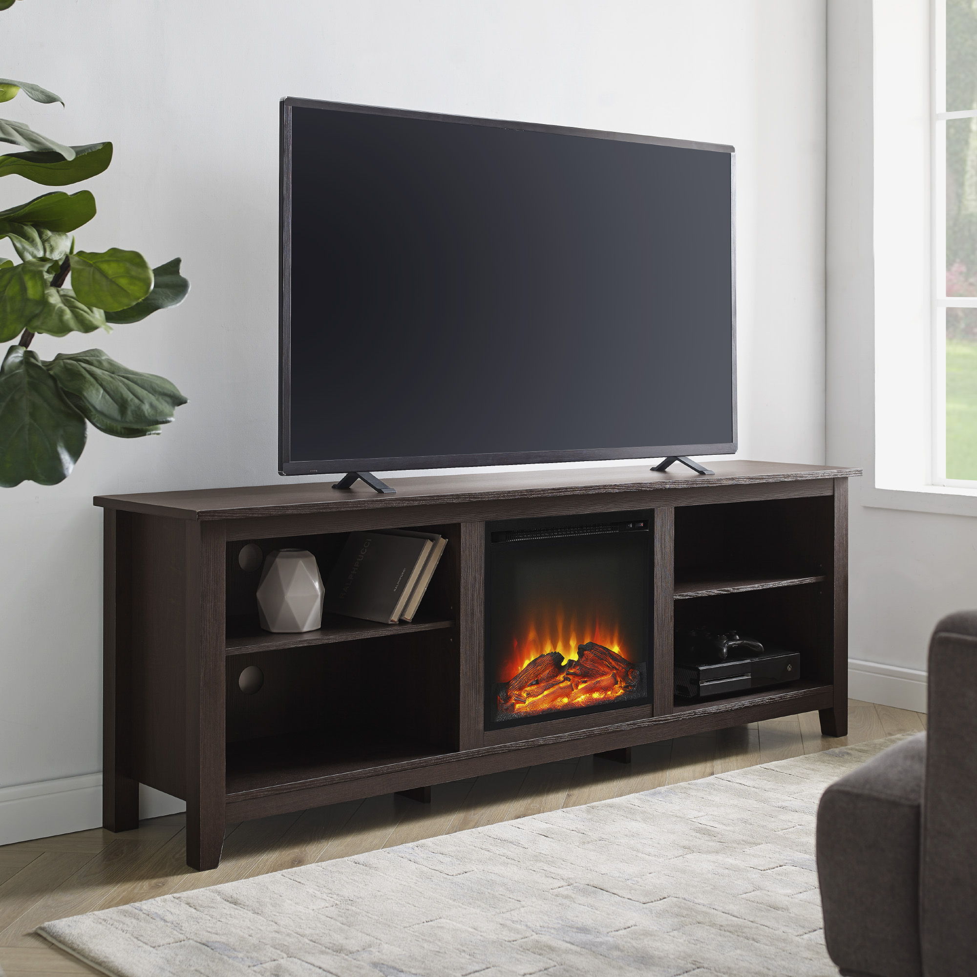 Modern Transitional 3 Shelf Open Storage 70" TV Stand For 80" TVs