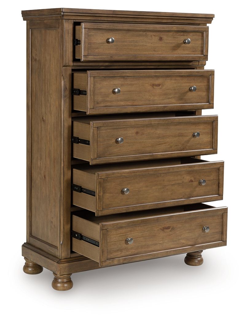 Feddinger - Five Drawer Chest - Medium Brown - Select Living Furniture - Accent Chests - Signature Design by Ashley® - PCB779-46 - Feddinger - Five Drawer Chest - Medium Brown -