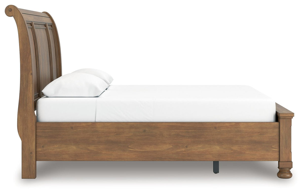 Feddinger - Storage Sleigh Bed - Select Living Furniture - Storage Beds - Signature Design by Ashley® - PCB779B4 - Light Brown -Queen - Feddinger - Storage Sleigh Bed -
