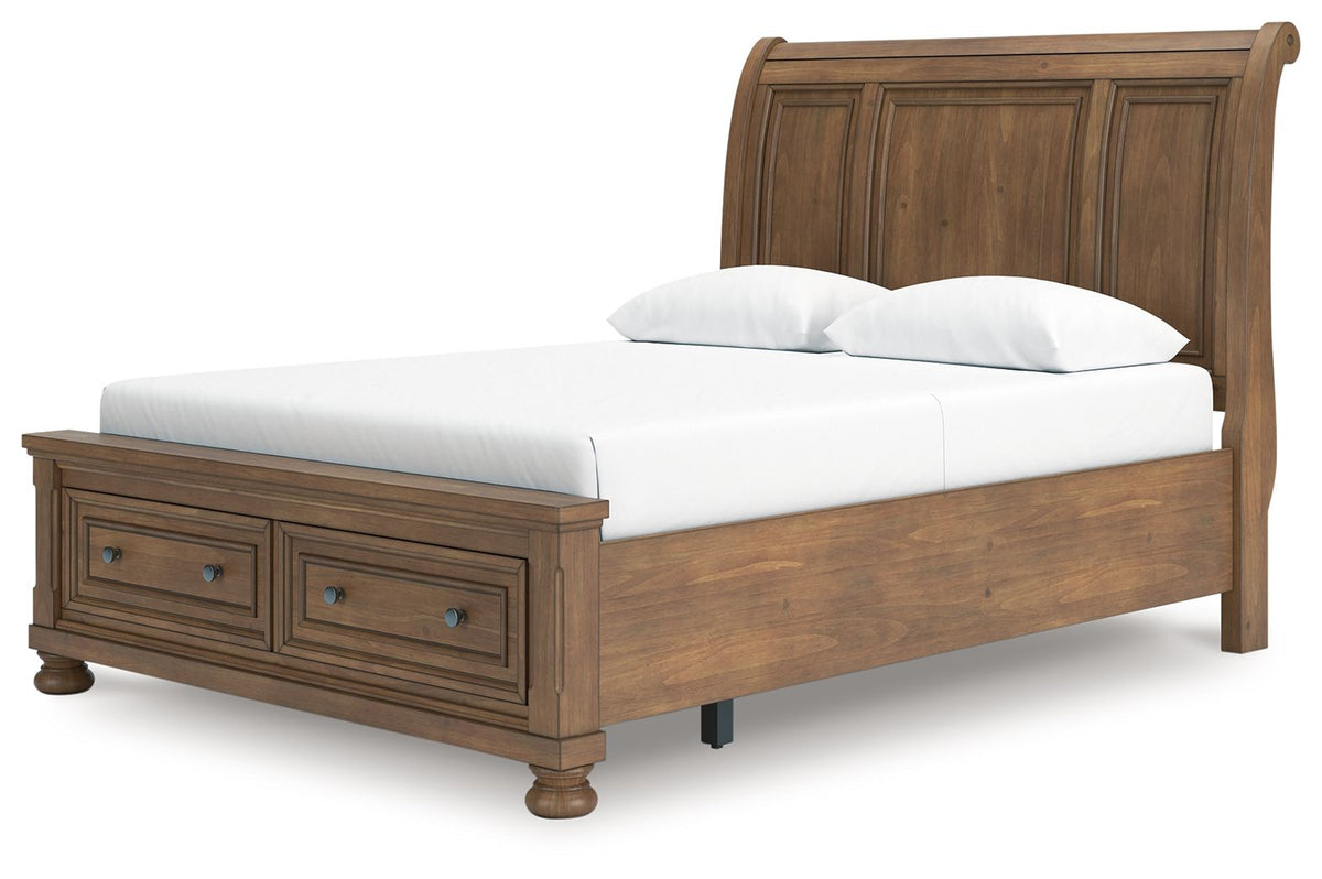 Feddinger - Storage Sleigh Bed - Select Living Furniture - Storage Beds - Signature Design by Ashley® - PCB779B4 - Light Brown -Queen - Feddinger - Storage Sleigh Bed -