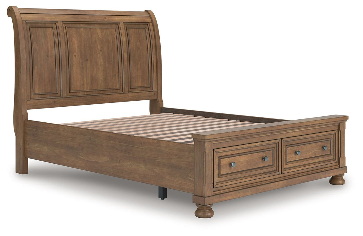 Feddinger - Storage Sleigh Bed - Select Living Furniture - Storage Beds - Signature Design by Ashley® - PCB779B4 - Light Brown -Queen - Feddinger - Storage Sleigh Bed -