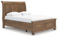 Feddinger - Storage Sleigh Bed - Select Living Furniture - Storage Beds - Signature Design by Ashley® - PCB779B4 - Light Brown -Queen - Feddinger - Storage Sleigh Bed -