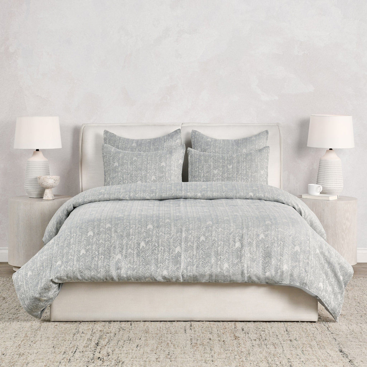 French Herringbone - 3 Piece Duvet Set - Select Living Furniture - Duvet Covers & Shams - Villa - BEDD316K - Storm -King - French Herringbone - 3 Piece Duvet Set -