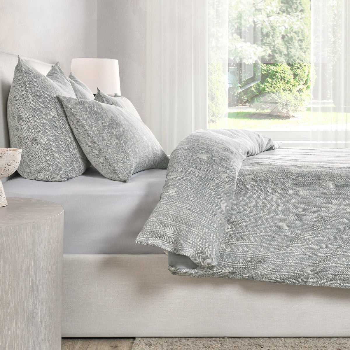 French Herringbone - 3 Piece Duvet Set - Select Living Furniture - Duvet Covers & Shams - Villa - BEDD316K - Storm -King - French Herringbone - 3 Piece Duvet Set -