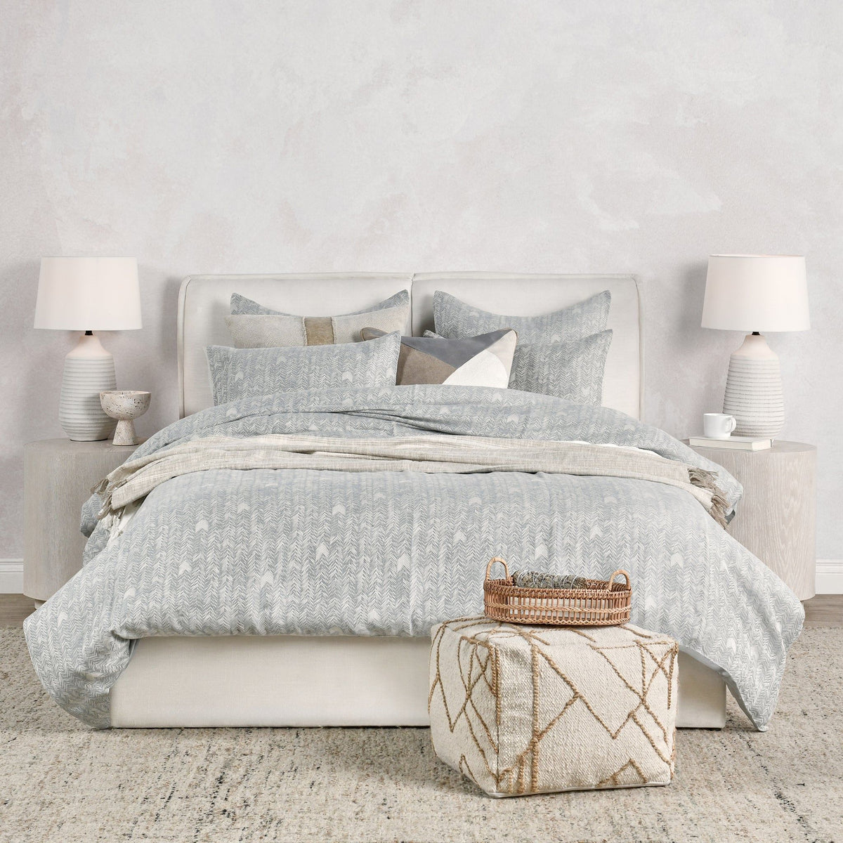 French Herringbone - 3 Piece Duvet Set - Select Living Furniture - Duvet Covers & Shams - Villa - BEDD316K - Storm -King - French Herringbone - 3 Piece Duvet Set -