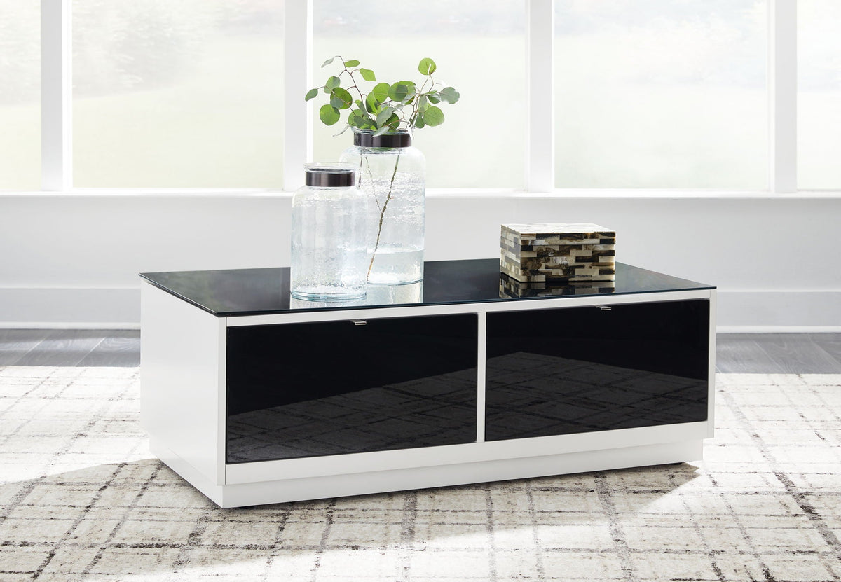 Gardoni - Rectangular Cocktail Table - White / Black - Select Living Furniture - Cocktail Tables - Signature Design by Ashley® - T756-1 - Gardoni - Rectangular Cocktail Table - White / Black -