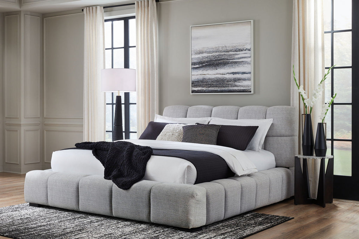 Grendusk - Upholstered Bed - Select Living Furniture - Upholstered Beds - Signature Design by Ashley® - PCB584B3 - Light Gray -California King - lifestyle -