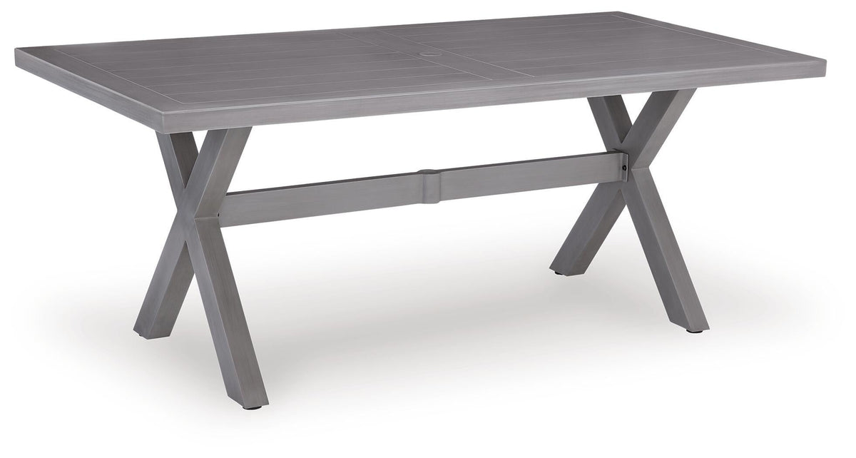 Half Moon Beach - Rectangular Dining Table With Umbrella Option - Gray - Select Living Furniture - Dining Tables - Signature Design by Ashley® - PCP418-625 - Half Moon Beach - Rectangular Dining Table With Umbrella Option - Gray -