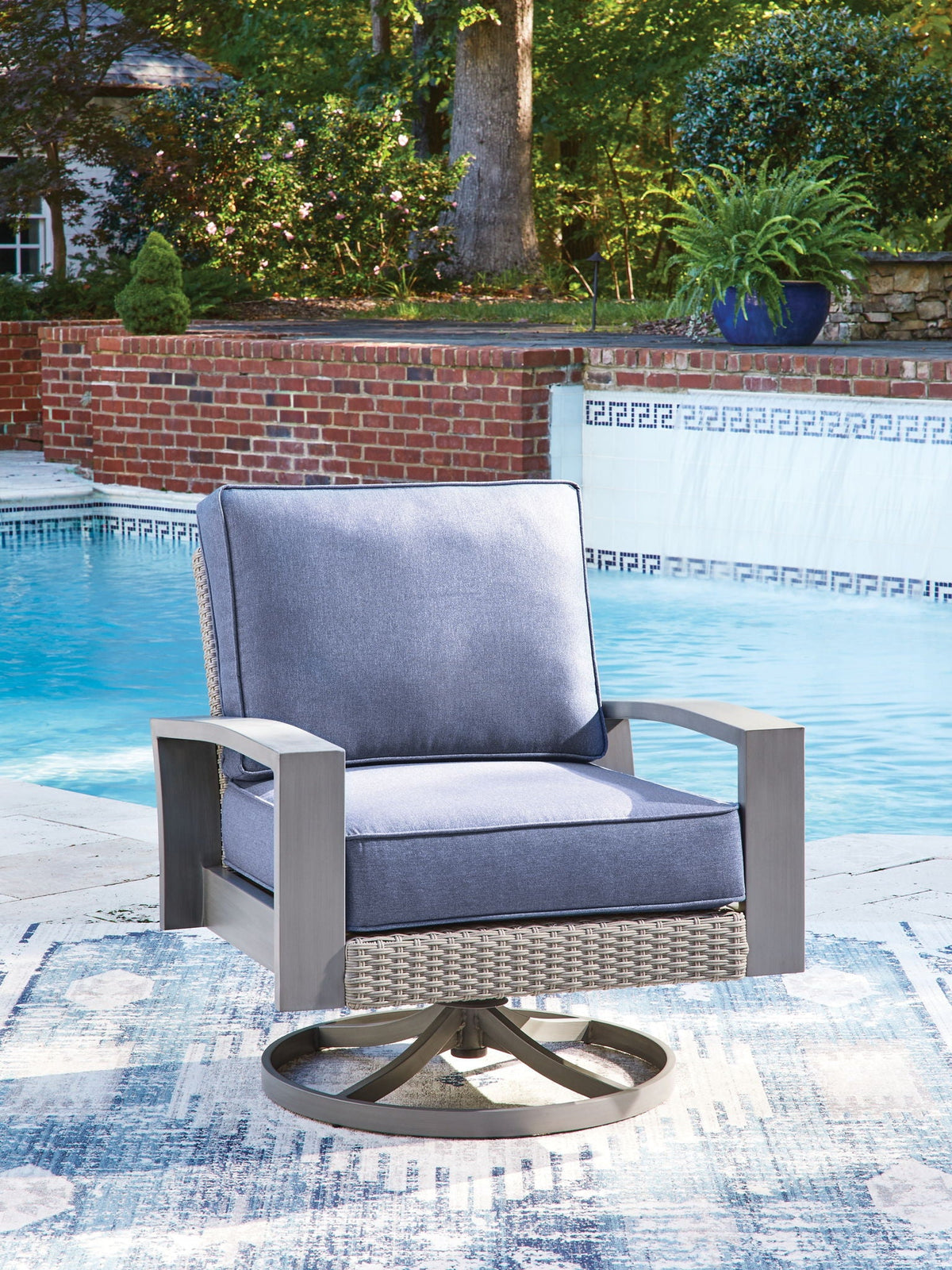 Half Moon Beach - Swivel Lounge With Cushion - Blue / Gray - Select Living Furniture - Swivel Chairs - Signature Design by Ashley® - PCP418-821 - Half Moon Beach - Swivel Lounge With Cushion - Blue / Gray -