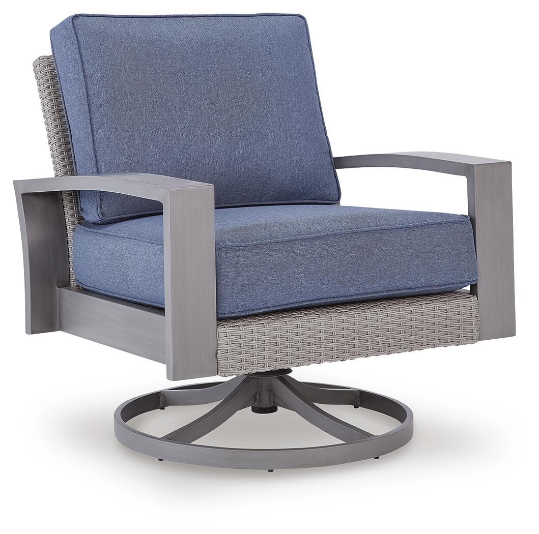Half Moon Beach - Swivel Lounge With Cushion - Blue / Gray - Select Living Furniture - Swivel Chairs - Signature Design by Ashley® - PCP418-821 - Half Moon Beach - Swivel Lounge With Cushion - Blue / Gray -