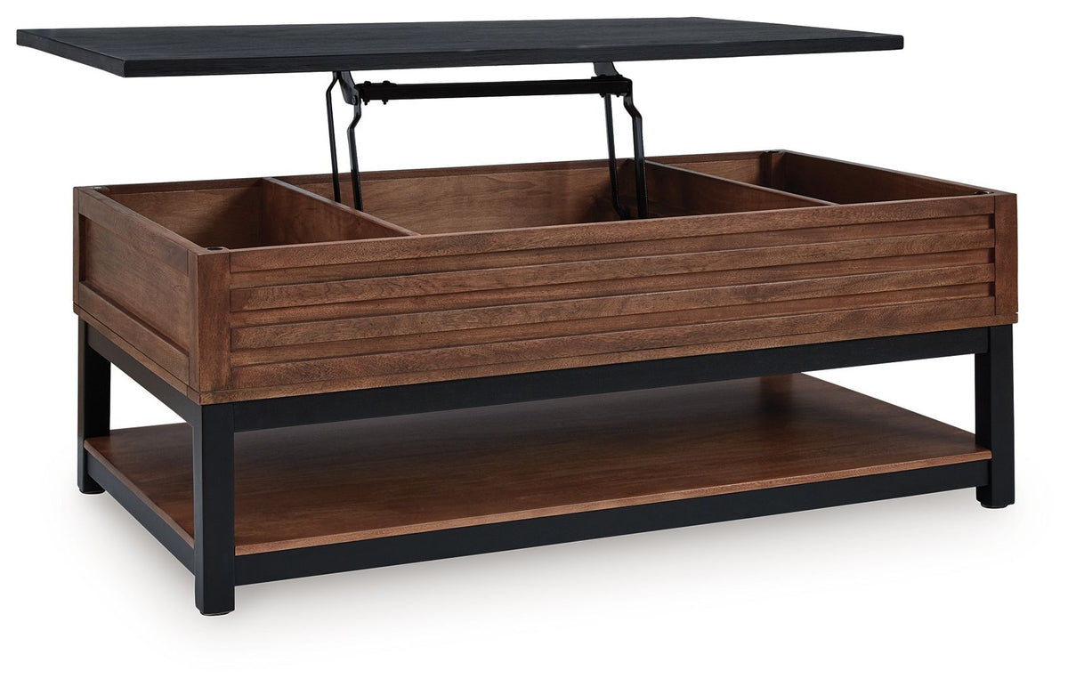 Kallari - Lift Top Cocktail Table - Warm Brown / Black - Select Living Furniture - Cocktail Tables - Signature Design by Ashley® - T737-9 - Kallari - Lift Top Cocktail Table - Warm Brown / Black -