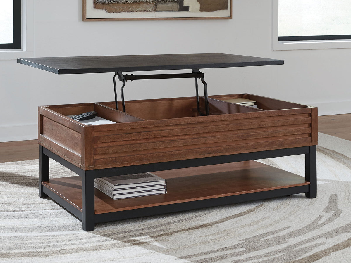 Kallari - Lift Top Cocktail Table - Warm Brown / Black - Select Living Furniture - Cocktail Tables - Signature Design by Ashley® - T737-9 - Kallari - Lift Top Cocktail Table - Warm Brown / Black -