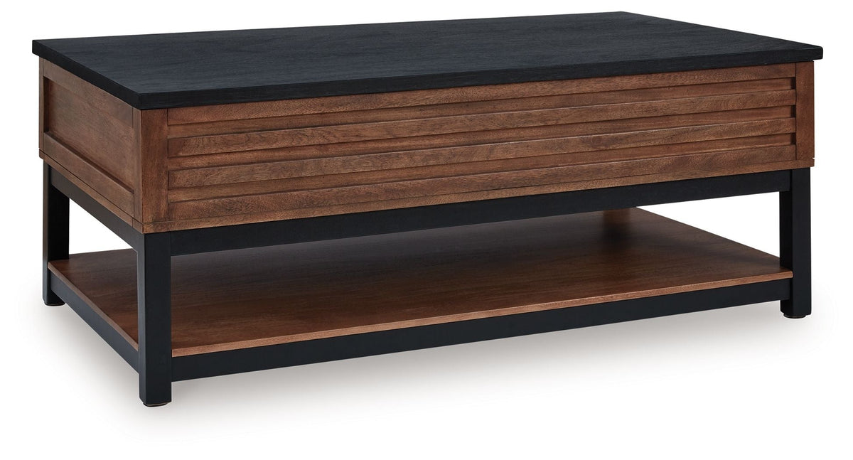 Kallari - Lift Top Cocktail Table - Warm Brown / Black - Select Living Furniture - Cocktail Tables - Signature Design by Ashley® - T737-9 - Kallari - Lift Top Cocktail Table - Warm Brown / Black -