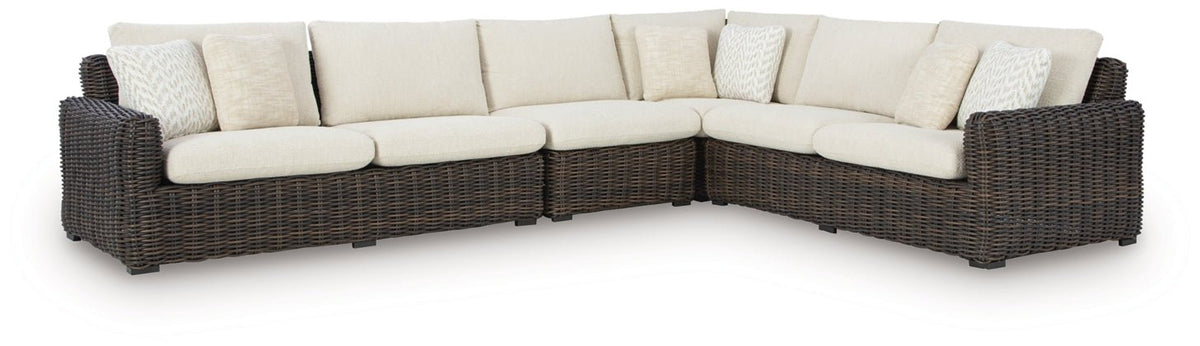 Kimora Beige And Dark Brown Performance Fabric Outdoor Modular Sectional - Select Living Furniture - Select Living Furniture -  - 3 Piece Sectional - Kimora Beige And Dark Brown Performance Fabric Outdoor Modular Sectional -
