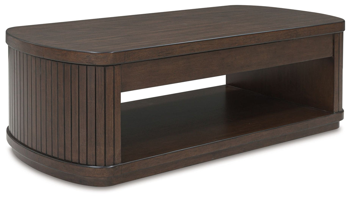 Korestone - Lift Top Cocktail Table - Dark Brown - Select Living Furniture - Cocktail Tables - Signature Design by Ashley® - T679-9 - Korestone - Lift Top Cocktail Table - Dark Brown -