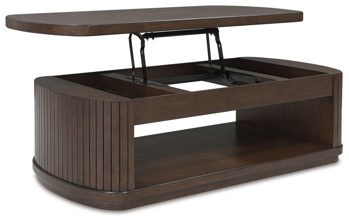 Korestone - Lift Top Cocktail Table - Dark Brown - Select Living Furniture - Cocktail Tables - Signature Design by Ashley® - T679-9 - Korestone - Lift Top Cocktail Table - Dark Brown -
