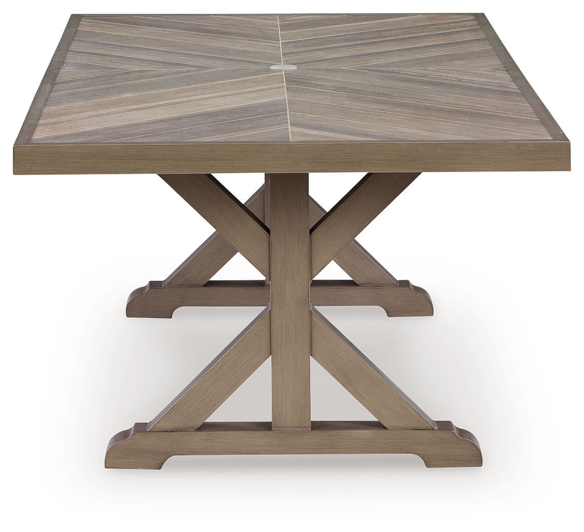 Laguna Heights - Rectangular Dining Table With Umbrella Option - Beige - Select Living Furniture - Dining Tables - Signature Design by Ashley® - PCP790-625 - Laguna Heights - Rectangular Dining Table With Umbrella Option - Beige -