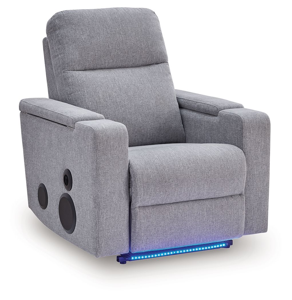 Pineland - Glider Power Recliner With Audio System - Pewter - Select Living Furniture - Glider Chairs - Signature Design by Ashley® - PC9930642A - Pineland - Glider Power Recliner With Audio System - Pewter -
