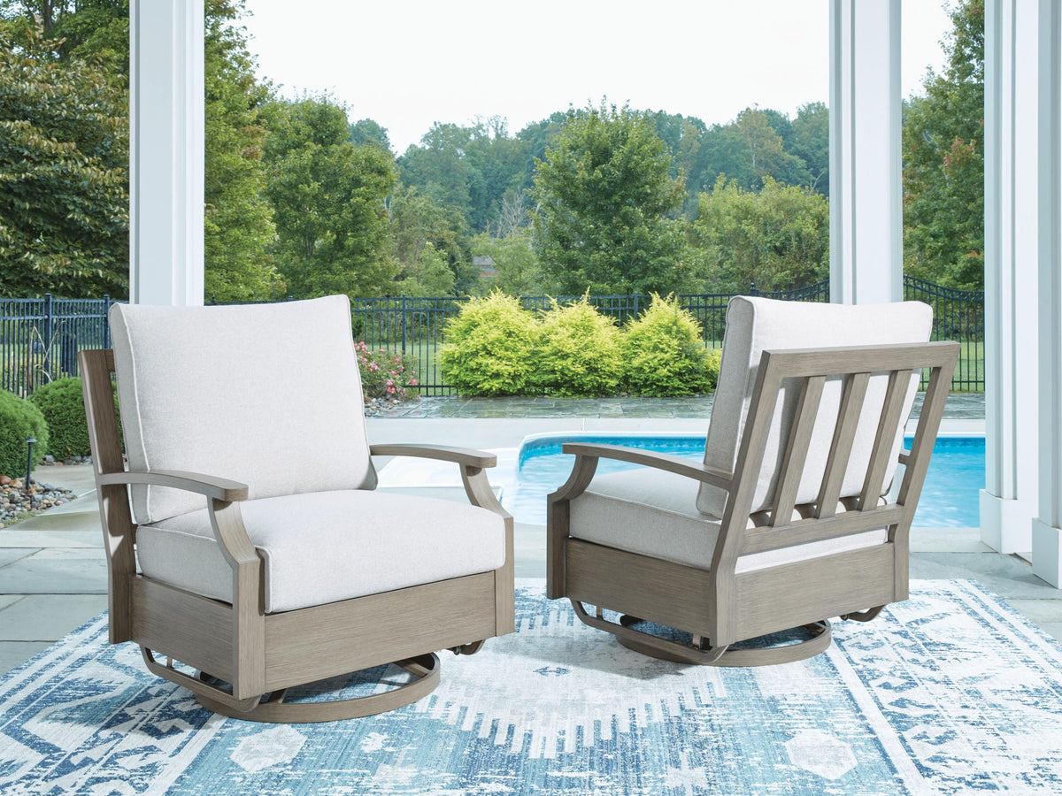 Rainier Ranch - Swivel Glider Chair With Cushion - Brown / Beige - Select Living Furniture - Swivel Chairs - Signature Design by Ashley® - P701-821 - Rainier Ranch - Swivel Glider Chair With Cushion - Brown / Beige -