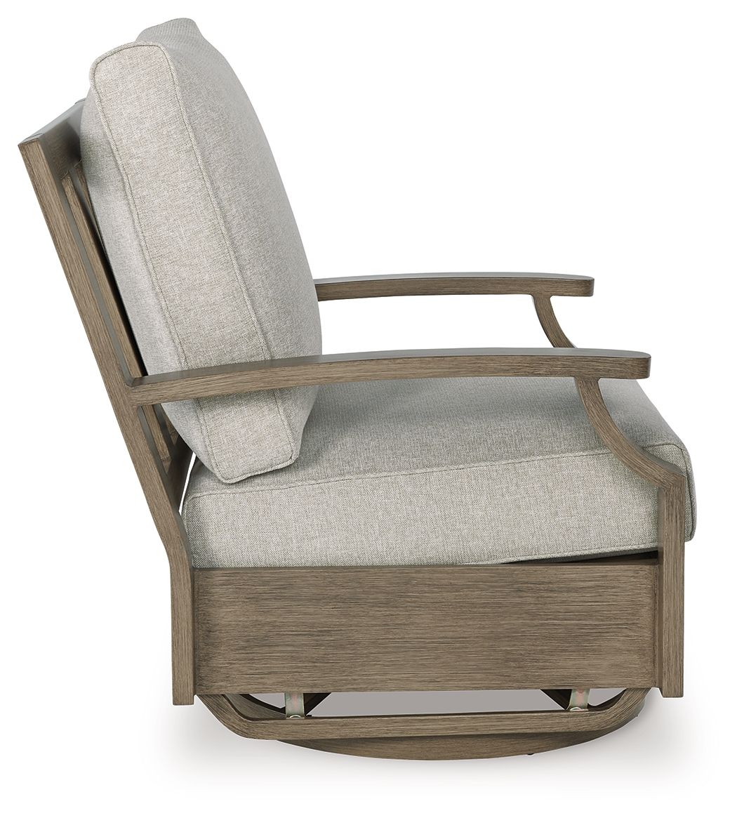 Rainier Ranch - Swivel Glider Chair With Cushion - Brown / Beige - Select Living Furniture - Swivel Chairs - Signature Design by Ashley® - P701-821 - Rainier Ranch - Swivel Glider Chair With Cushion - Brown / Beige -